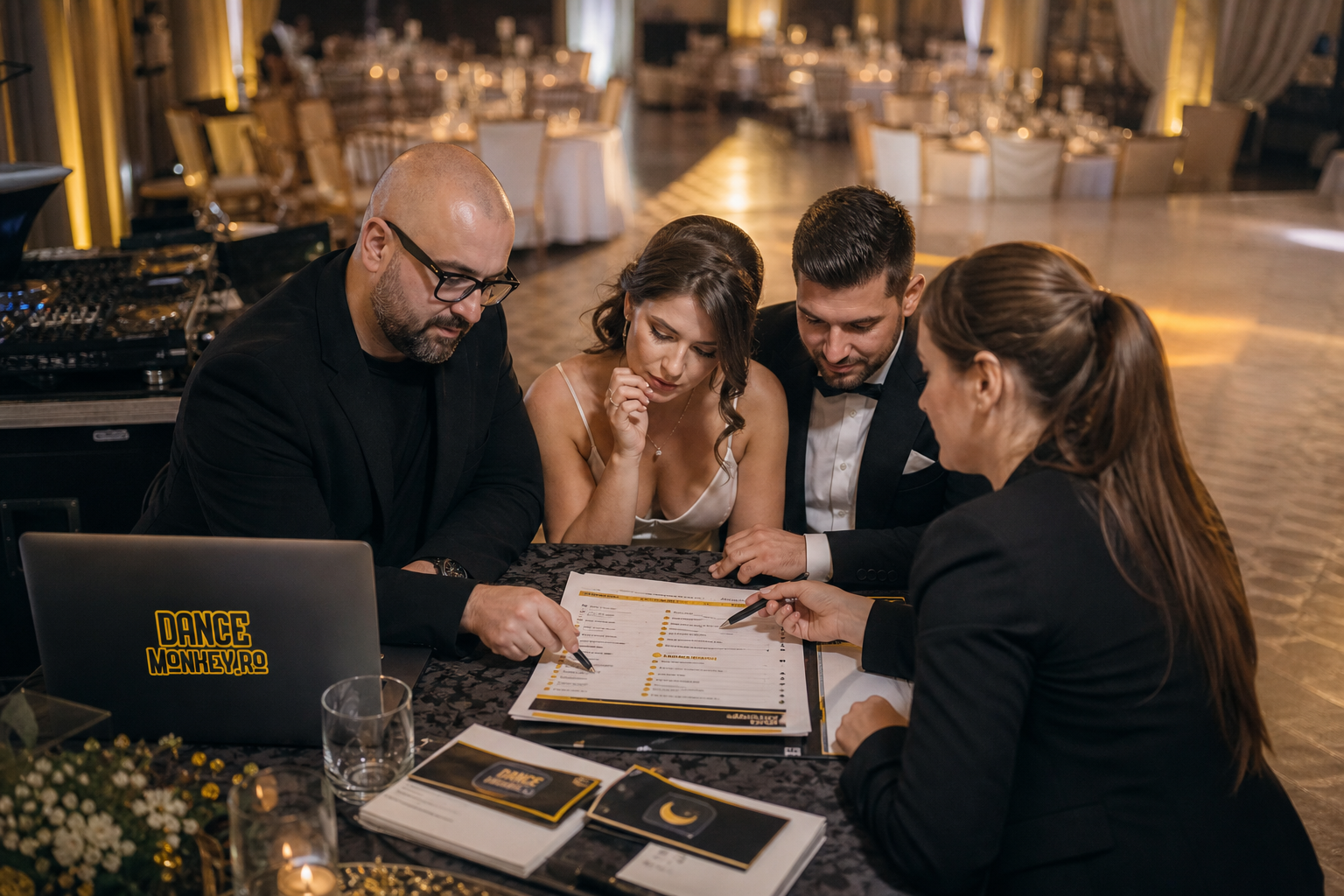 Miri, DJ și wedding planner analizând programul recepției înainte de nuntă